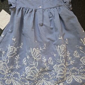 Bonnie Jean Navy Gingham Dress with White Floral Accents